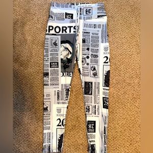 High waist retro newspaper printed leggings